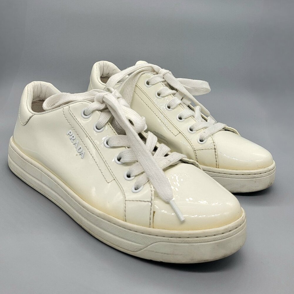 Prada White Patent Leather Sneakers